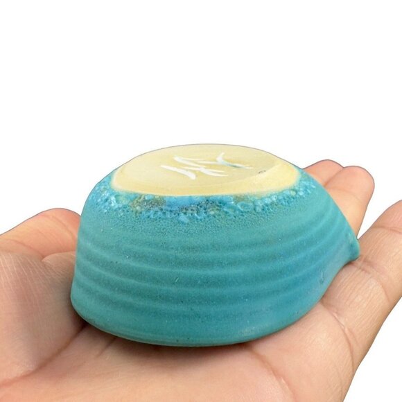 Hand Crafted Studio Pottery Crystalline Blue Heart Shaped Small Dish Bowl Green - Picture 8 of 11